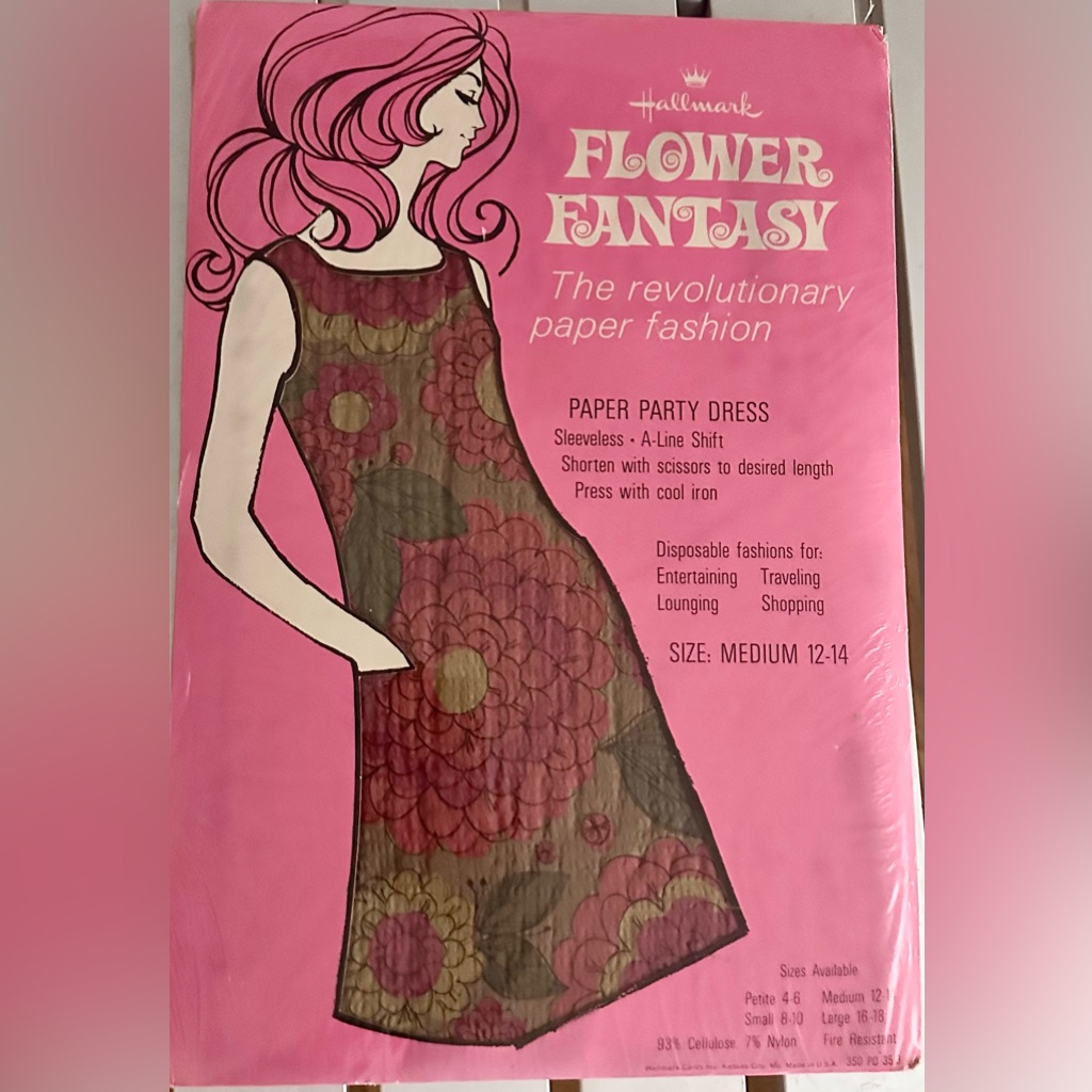 Vintage 1960s Paper Bag Dress Pop-Art Rare Flower Fantasy Sealed M 12-14